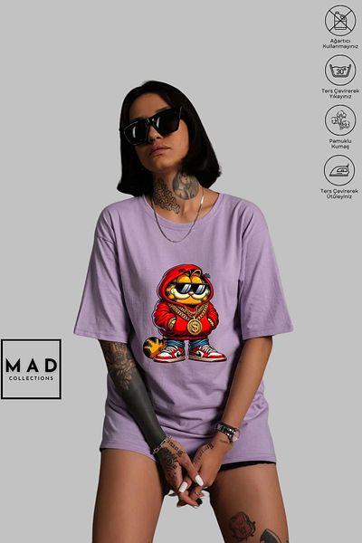 MAD COLLECTİON Μπλουζάκι με κοντό μανίκι με στάμπα GARFIELD με λαιμόκοψη Unisex