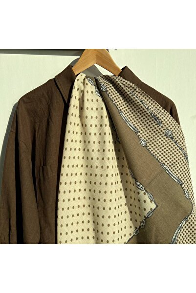 AWAM SILK وشاح قطني منقوش على شكل هيكل السمكة 90*90