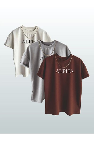 AFROGİYİM Μπλουζάκι Unisex Alpha Γραμμένο Εκτυπωμένο 3^' Oversize