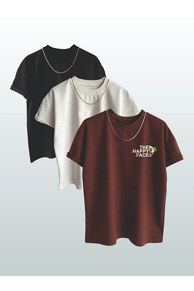 AFROGİYİM Unisex T-shirt Oversize με εκτύπωση Happy Face 3'