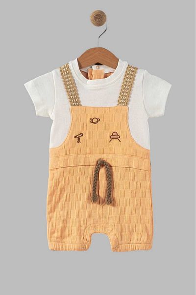 dinamik çocuk Strappy Salopet Look Self-patterned Fabric Baby Jumpsuit with Snap Fasteners from the Bottom 0-3/3-6/6-9/9-12 months