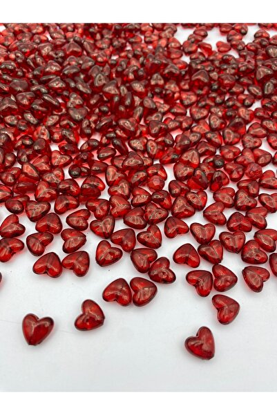 Hedef Bijuteri 10mm Akrilik Kırmızı Kalp Model Boncuk,10mm Kalp Takı Yapım, Hobi Boncuğu (25gr,~75Adet)