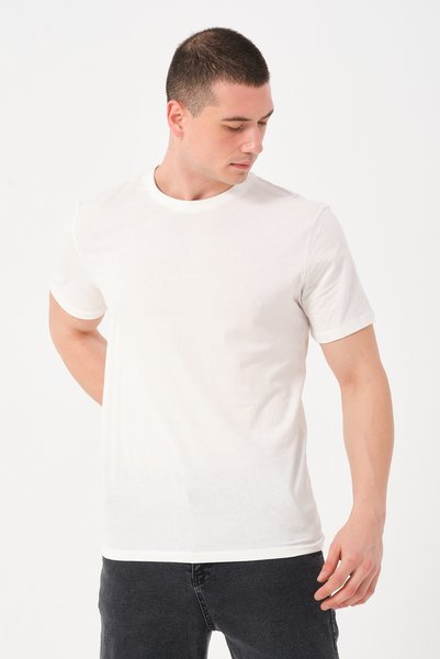Owut Collection Men's White Crew Neck Slim Fit T-shirt