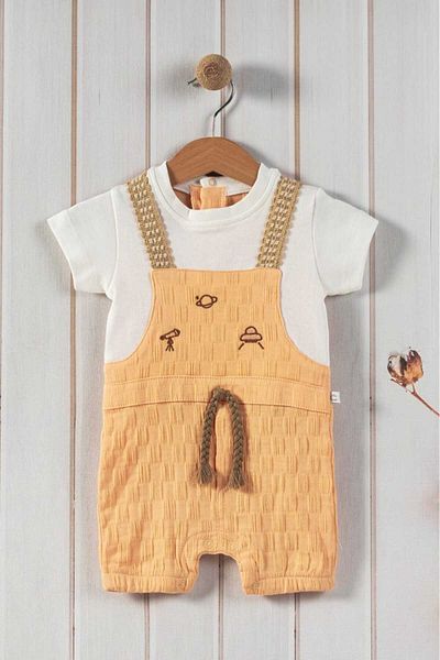 dinamik çocuk Strappy Salopet Look Self-patterned Fabric Baby Jumpsuit with Snap Fasteners from the Bottom 0-3/3-6/6-9/9-12 months