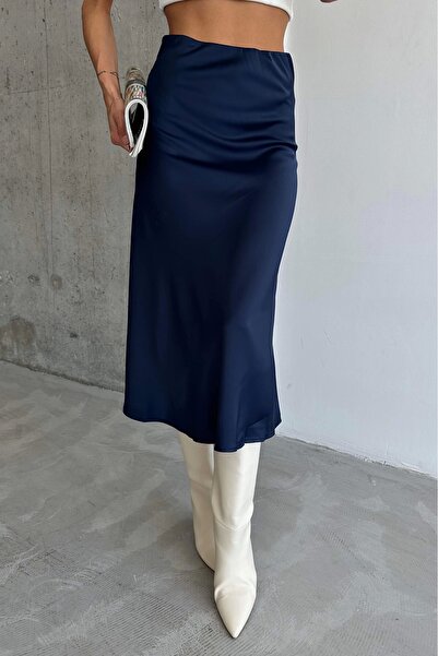 Eka Fustă de damă bleumarin din satin 1026 - 4444