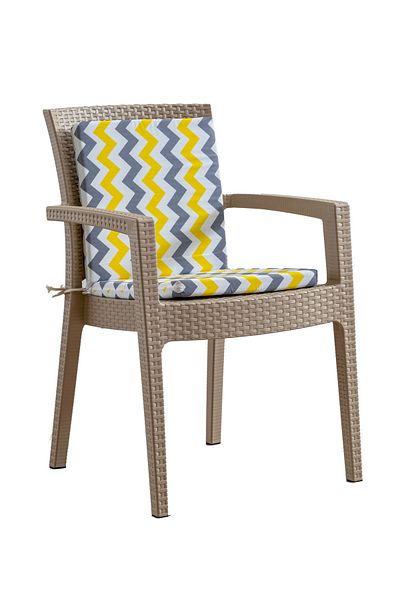 mer-tim ezberbozan ev tekstili Mer-Tim Garden Balcony Living Room Yellow Gray Zigzag Patterned Chair Cushion 4 Pieces (with Backrest)