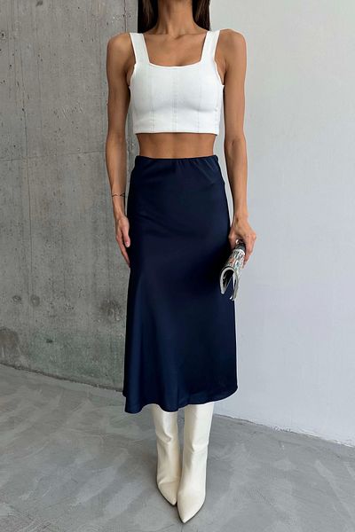 Eka Women's Navy Blue Satin Skirt 1026-4444
