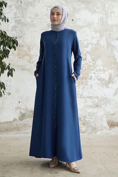 InStyle Sequential Stone Embroidered Ferace - Indigo