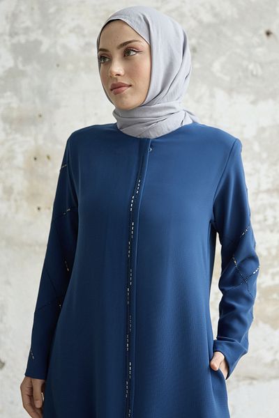 InStyle Sequential Stone Embroidered Ferace - Indigo