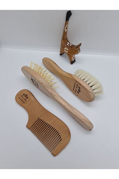 Bambu Organic Baby Bamboo and Wooden Comb, Goat Hair Brush Set of 3