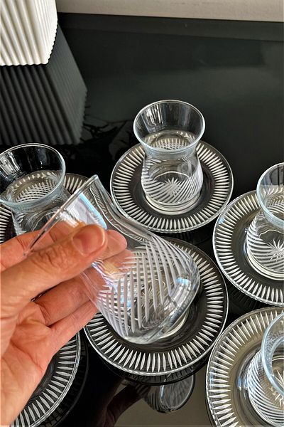 DECOSTYLE 12 Piece Tea Set with Irem Cutting Decoration Suitable for Dishwasher Use