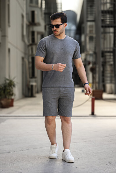 ixir Σετ μπλουζάκι και σορτς με λογότυπο σε γκρι Crew Neck