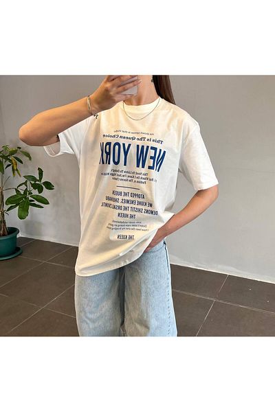 Laluvia Λευκό Μπλε New York Printed T-shirt