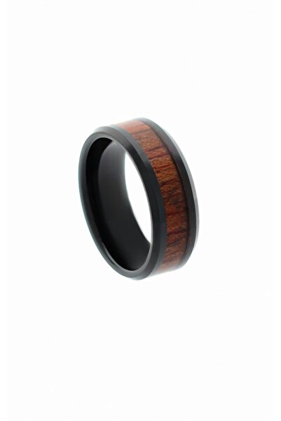 celikchi Erkek Tungsten Kalın Ahşap Detay Siyah Yüzük