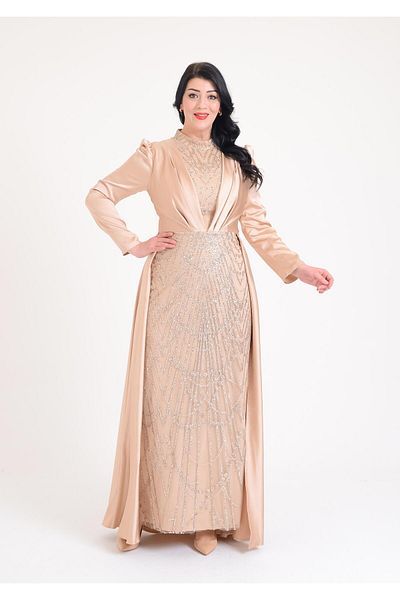 SpringStore Gold Glitter Hijab Plus Size Evening Dress