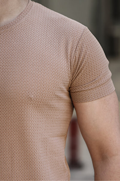 ixir Ανδρικό T-Shirt - Crew Neck, Hole Print, Καφέ