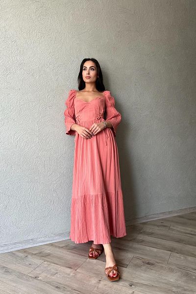 Seda Yalçın Atelier Dried Rose Low Sleeve Underwire Seersucker Long Dress