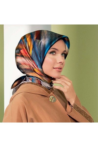 Armine Sura Silk Scarf Saks, Πράσινο, Κόκκινο 8339-s32