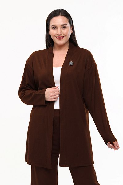 Laden Set de două piese cardigan pantaloni din țesătură șifonată de primăvară pentru femei de mărime mare