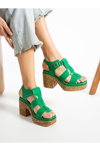 Alemdar Shoes Γυναικεία πέδιλα με τακούνι LAMAR Green Mushroom