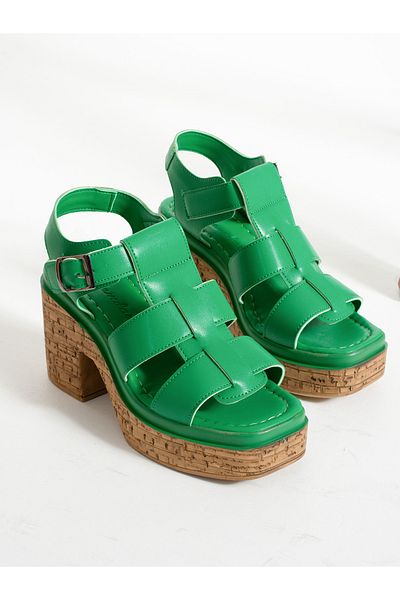 Alemdar Shoes Γυναικεία πέδιλα με τακούνι LAMAR Green Mushroom