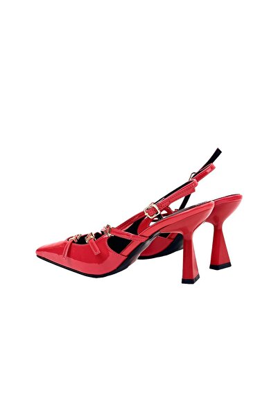 bescobel Kadın Keyta Kırmızı İnce Topuk 3 Tokalı Günlük Ayakkabı 8cm 766