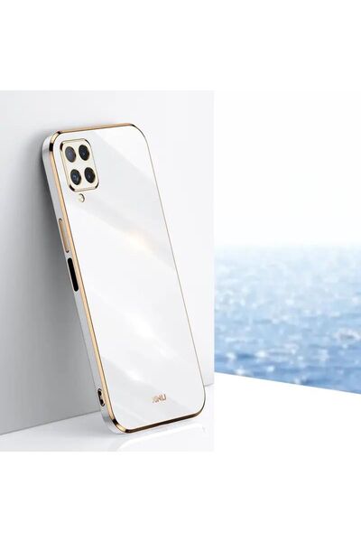 Rivor Samsung Galaxy M32 Uyumlu Kılıf Parlak Kenarlı Altın Işlemeli Kamera Ko...