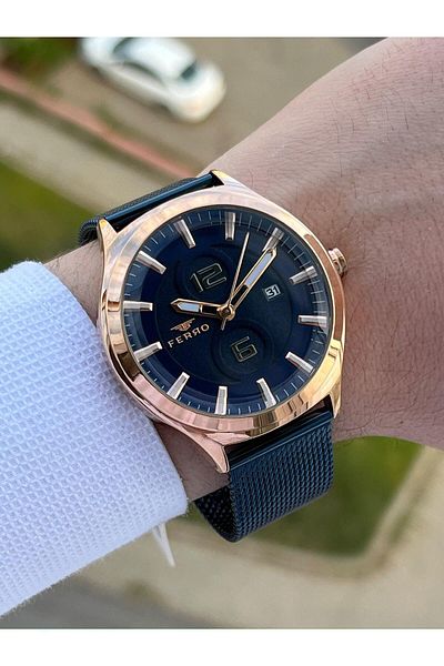 FERRO Navy Blue Color Straw Cord 30 Mt Waterproof Men's Wristwatch EF11090-T