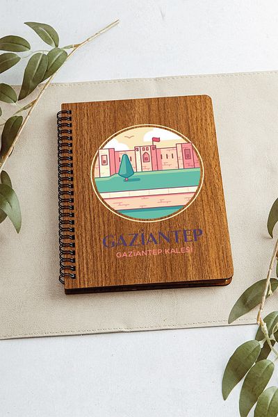 SaltanArt Gaziantep Gaziantep Fortress City Design Caiet din lemn Hârtie Kraft Cadou cu design special