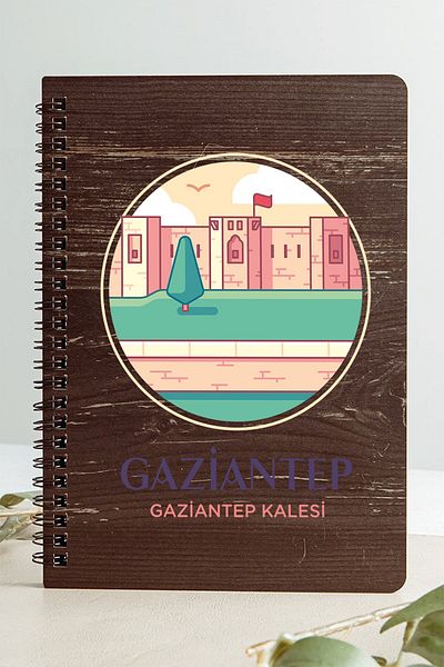 SaltanArt Gaziantep Gaziantep Castle City Design Ξύλινο Εξώφυλλο Σημειωματάριο Kraft Χαρτί Ειδικού Σχεδιασμού Δώρο