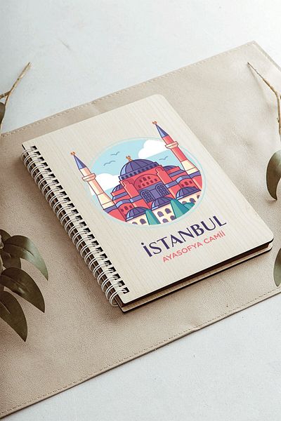SaltanArt Moscheea Hagia Sofia din Istanbul Designul orașului Caiet cu copertă din lemn Hârtie Kraft Cadou cu design special