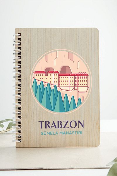 SaltanArt Trabzon Sümela Monastery City Design Ξύλινο Εξώφυλλο Σημειωματάριο Kraft Χαρτί Ειδικού Σχεδιασμού Δώρο