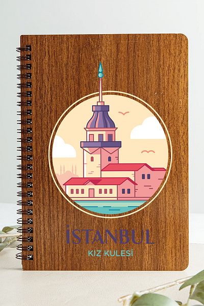 SaltanArt Turnul Fecioarei din Istanbul Design Oraș Caiet din lemn Hârtie Kraft Design special Cadou