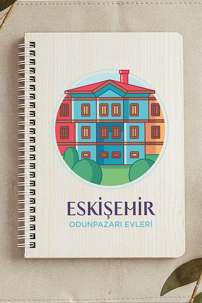 SaltanArt دفتر ملاحظات بغطاء خشبي بتصميم المدينة من Old City Wooden Gazer Houses مصنوع من ورق الكرافت بتصميم خاص