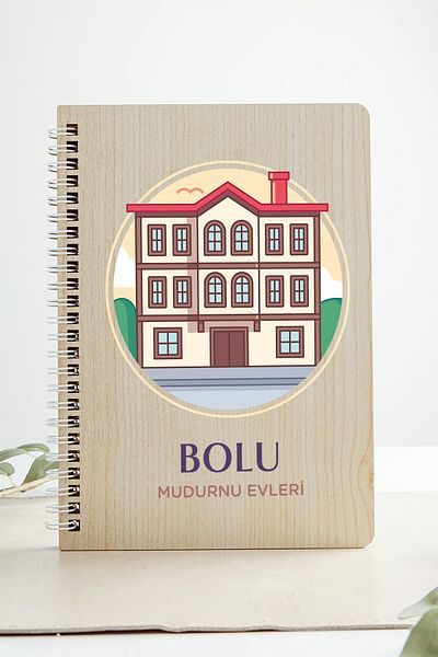 SaltanArt Bolu Mudurnu Houses City Design Ξύλινο Εξώφυλλο Σημειωματάριο Χαρτί Kraft Ειδικό Σχέδιο