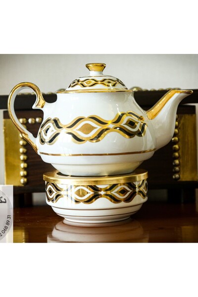 DUKKANI ISTANBUL إبريق الشاي البورسلين والسخان سلسلة سوداء