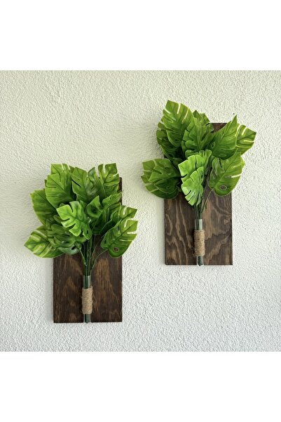STDEKOR Devetabanı Çiçekli Duvar Dekoru Ceviz İkili Set 30x14cm