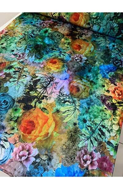 Evimmis Fransız Likralı Janjan Desenli Kadife Kumaş Elbiselik Eteklik Çift En (150 Cm)