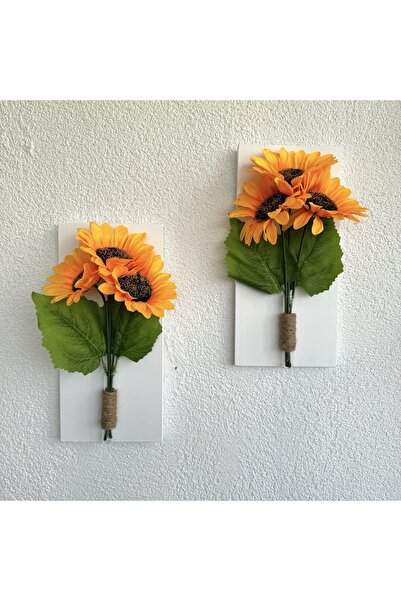 STDEKOR Ayçiçekli Duvar Dekoru Beyaz İkili Set 30x14cm