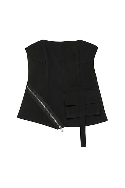 Quzu Zipper Detailed Strapless Blouse Black
