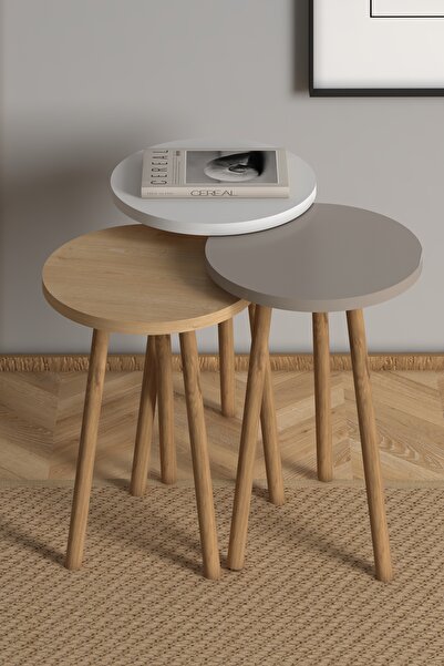 Monte Sehpa Roma Zigon Sehpa Beyaz Cappuccino Meşe