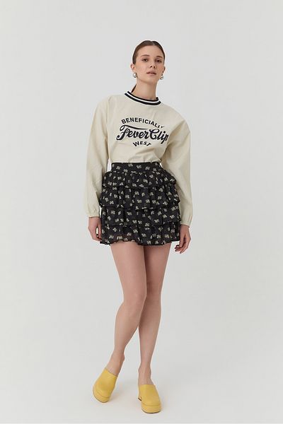 Quzu Layered Detailed Patterned Mini Skirt Black