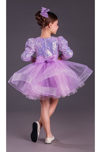ABİYEKİDS Liliac cu mâneci cu umăr cu balon, rochie de bal cu paiete, rochie de seară pentru copii, 23 aprilie ABY150