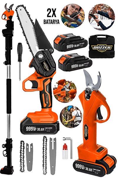 DOZZER ORG 2Li Set D999 30Ah 3 Metre Teleskopik  Akülü Dal Kesme Makası Ve Bu...