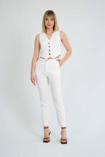 Robin Bianca Pamuklu Pantolon Ekru