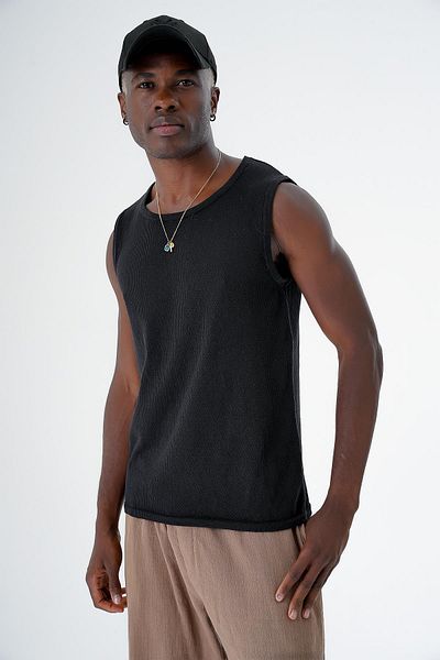 CHUBA Ανδρικό Stretchy Crew-Neck Stretchy And Knit Textured Sleeveless Tricot Tank Top Μαύρο 24S269