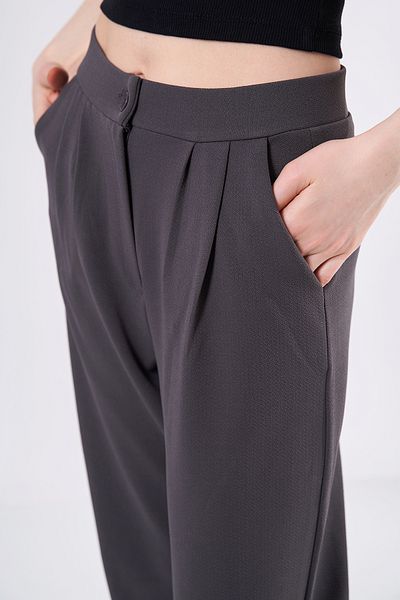 SevdeUgur WOMEN'S GRAY ANTHRACITE HIGH WAIST PLEATED PALACE PANT
