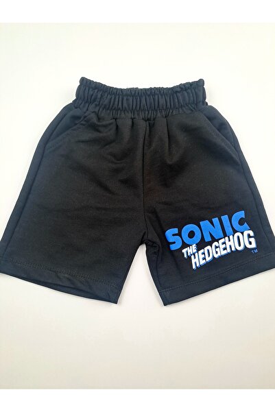 Butik Boy Sonic Printed Orange T-Shorts Black Shorts Double Set