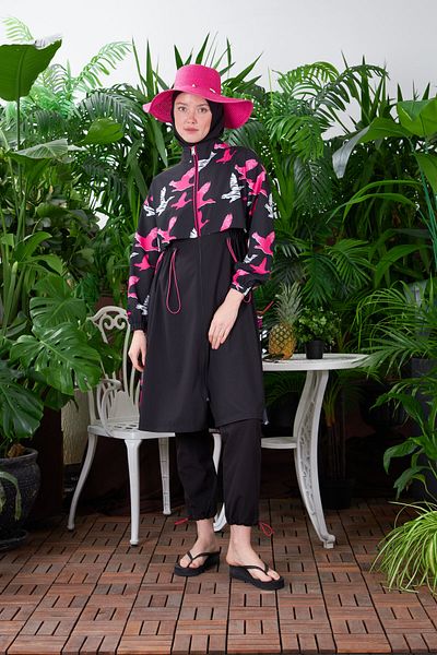 Moodbasic MOODBASIC WATER PUFFER PARACHUTE FABRIC BACK WITH TULLE DETAIL HALF ZIP WOMEN'S TESETURY SWIMSUIT
