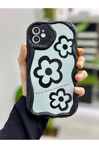 Go Aksesuar Iphone 11 Uyumlu Darbe Önleyici Siyah Papatya BASKILI Silikon Kılıf